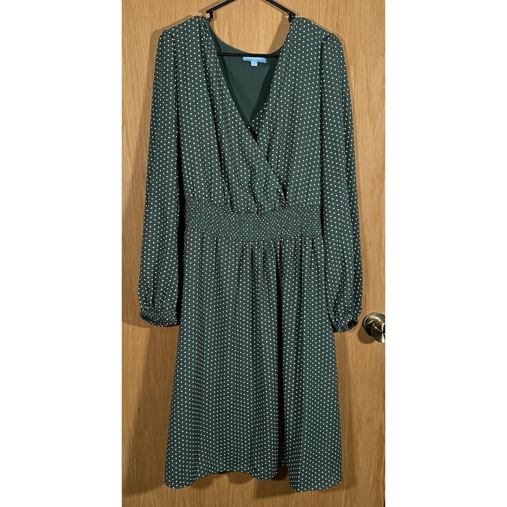 Women's 2X Polka Dot Dress Smocked Cottage Boho Pockets Puff Sleeve Milk Maid